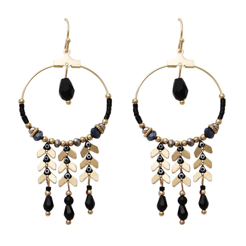 Gold and Black Chandelier Dangle Earrings (Gold Tone)