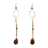 Tiger Eye Teardrop Dangle Thin Wire Beaded Hoop Earrings