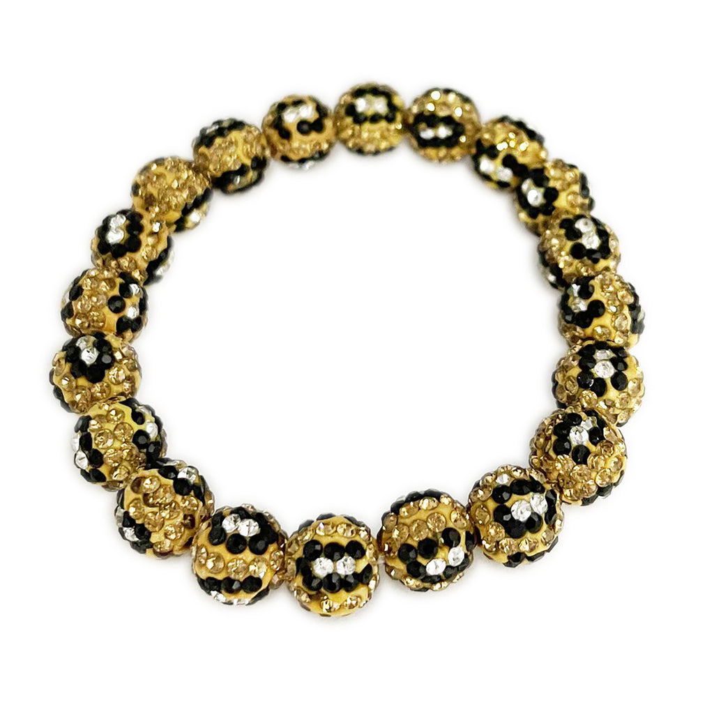 Wild Animal Leopard Print Pave Crystal Ball Stacking Stretch Bracelet, 6.5" (Clear Crystal Spots)