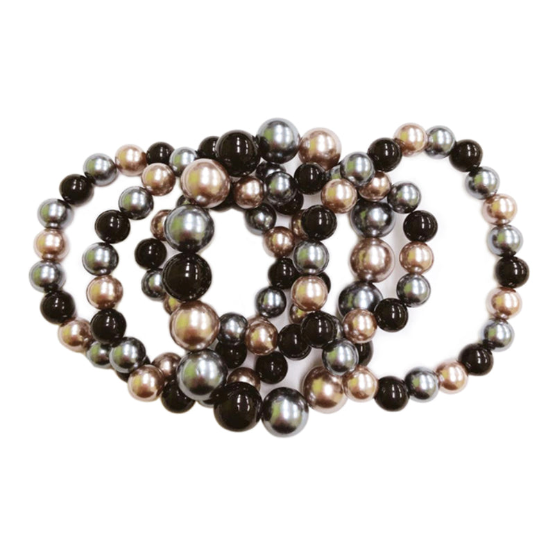 Statement Set of 5 Stacking Pearl Bead Stretch Bracelets, 2.5" (Black Gray Mix)