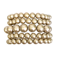 Statement Set of 5 Stacking Pearl Bead Stretch Bracelets, 2.5" (Matte Gold Tone)