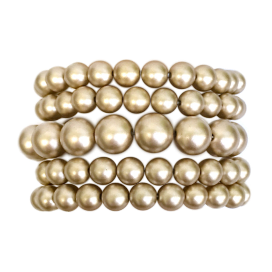 Statement Set of 5 Stacking Pearl Bead Stretch Bracelets, 2.5" (Matte Gold Tone)