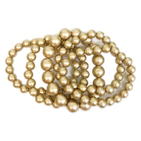 Statement Set of 5 Stacking Pearl Bead Stretch Bracelets, 2.5" (Matte Gold Tone)