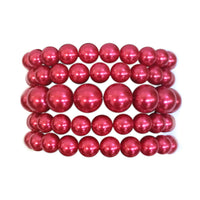 Statement Set of 5 Stacking Pearl Bead Stretch Bracelets, 2.5" (Red)