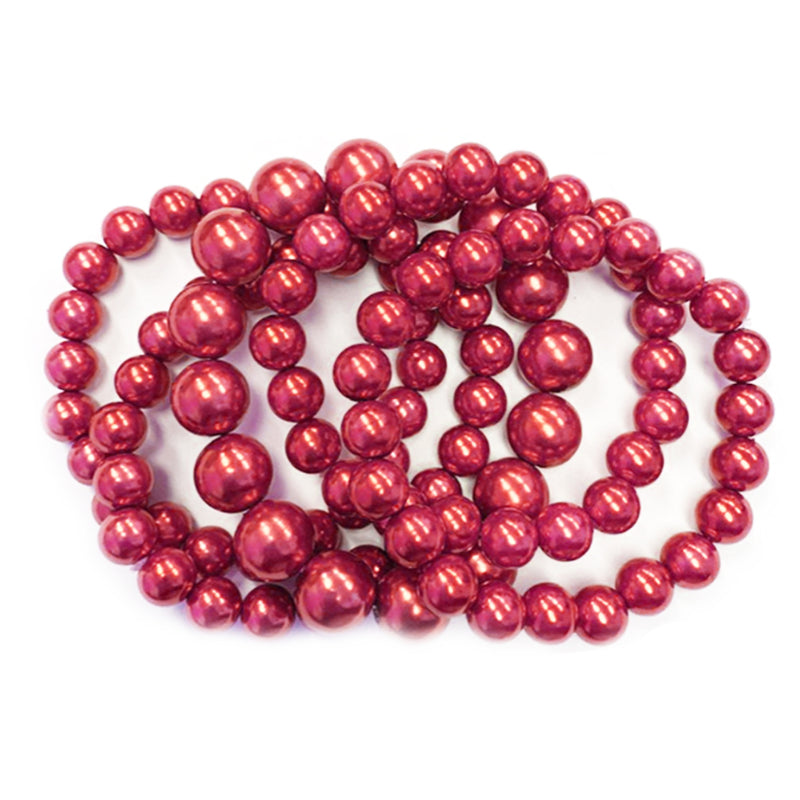 Statement Set of 5 Stacking Pearl Bead Stretch Bracelets, 2.5" (Red)