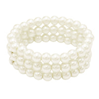 Stunning 8mm Simulated Pearl Stretch Bracelets Set Of 3 (Cream)