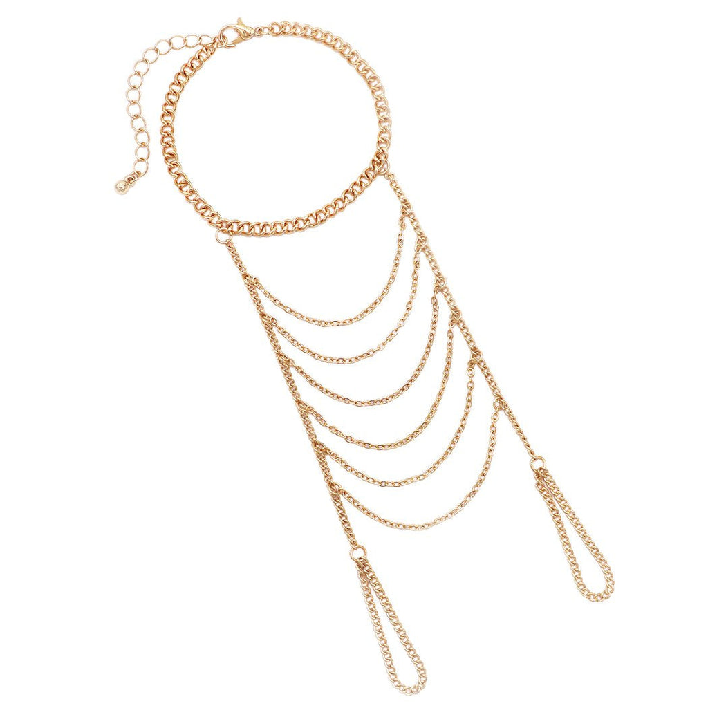 Dainty Gold Tone Double Ring Bracelet Hand Chain