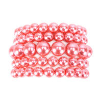 Statement Set of 5 Stacking Pearl Bead Stretch Bracelets, 2.5" (Peach Pink)