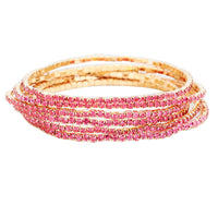Stunning Set of 6 Petite Crystal Rhinestone Stretch Bracelets, 6.5" (Light Pink Crystal Gold Tone)