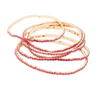 Stunning Set of 6 Petite Crystal Rhinestone Stretch Bracelets, 6.5" (Light Pink Crystal Gold Tone)
