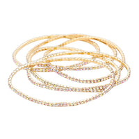 Stunning Set of 6 Petite Crystal Rhinestone Stretch Bracelets, 6.5" (AB Crystal Gold Tone)