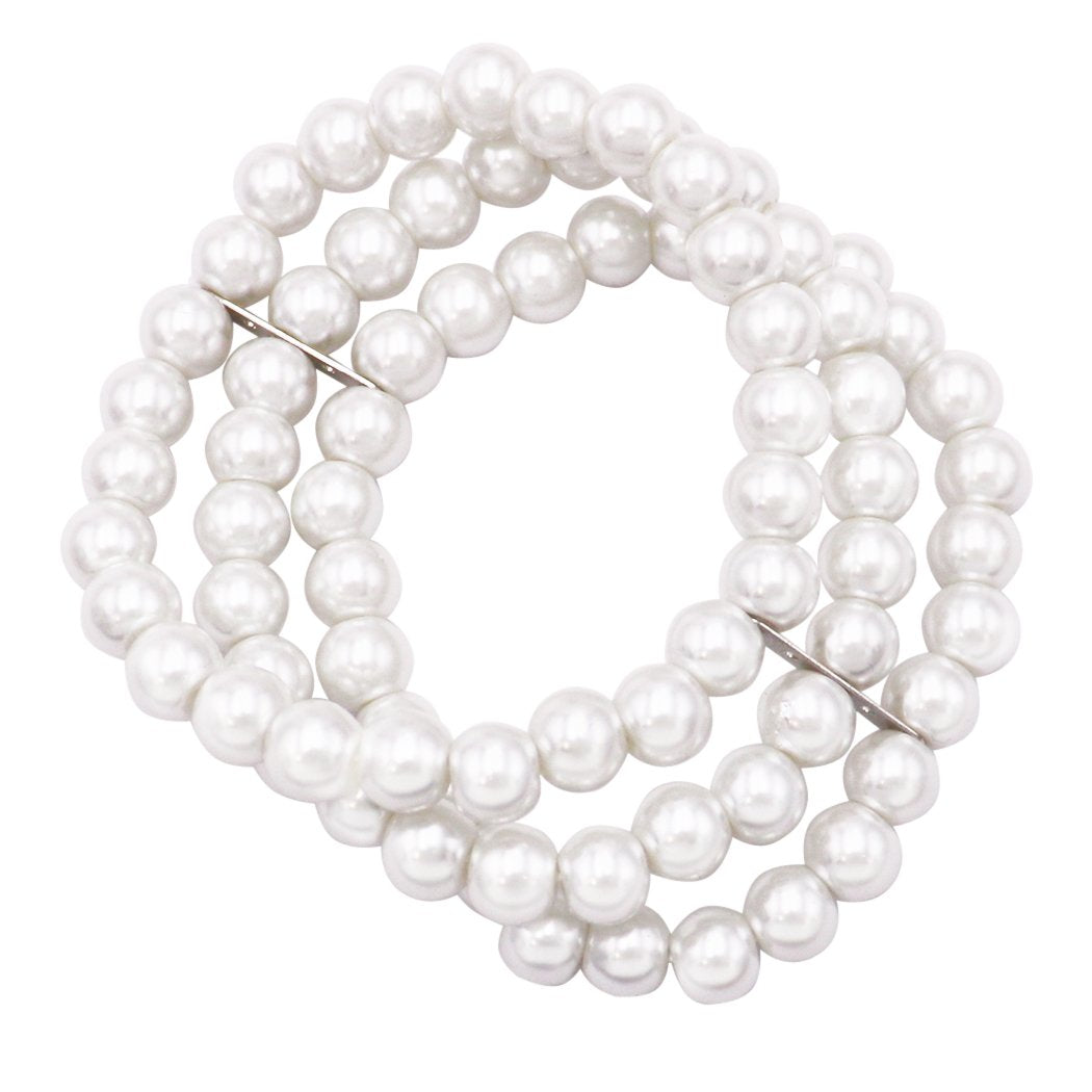 3 Row 8mm Simulated Pearl Multiple Stretch Bracelet