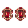 Stunning Statement Emerald Cut Crystal Clip On Style Earrings, 1.25" (Red Gold Tone)