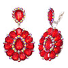 Dramatic Mardi Gras Crystal Long Shoulder Duster Clip On Style Earrings, 3.5" (Bright Red Crystal Silver Tone Setting)