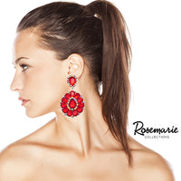 Dramatic Mardi Gras Crystal Long Shoulder Duster Clip On Style Earrings, 3.5" (Bright Red Crystal Silver Tone Setting)