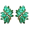 Crystal Marquis Leaf Cluster Statement Clip On Earrings (Green Emerald/Gold Tone)