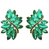 Crystal Marquis Leaf Cluster Statement Clip On Earrings (Green Emerald/Gold Tone)