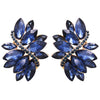 Dazzling Crystal Marquis Leaf Cluster Statement Clip On Earrings, 1.87" (Montana Blue Gold Tone)