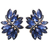 Dazzling Crystal Marquis Leaf Cluster Statement Clip On Earrings, 1.87" (Montana Blue Gold Tone)