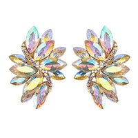Dazzling Crystal Marquis Leaf Cluster Statement Clip On Earrings, 1.87" (AB Crystal Gold Tone)