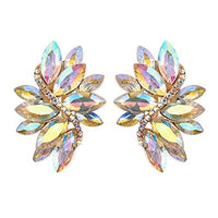 Dazzling Crystal Marquis Leaf Cluster Statement Clip On Earrings, 1.87" (AB Crystal Gold Tone)