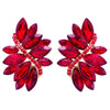 Women's Crystal Cluster Statement Clip On Earrings (Gold Tone Red)