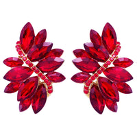 Women's Crystal Cluster Statement Clip On Earrings (Gold Tone Red)