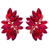 Women's Crystal Cluster Statement Clip On Earrings (Gold Tone Red)