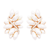 Dazzling Crystal Marquis Leaf Cluster Statement Clip On Earrings, 1.87" (Cream Faux Pearl Gold Tone)