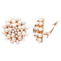 Timeless Classic Simulated Pearl And Crystal Rhinestone Cluster Clip On Earrings, 1.5" (Gold Tone)