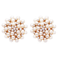 Timeless Classic Simulated Pearl And Crystal Rhinestone Cluster Clip On Earrings, 1.5" (Gold Tone)