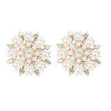 Statement Simulated Pearl And AB Crystal Cluster Clip On Earrings, 1.5