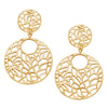 Statement Cut Out Round Double Hoop Dangle Clip on Style Earrings, 2.75" (Gold Tone)