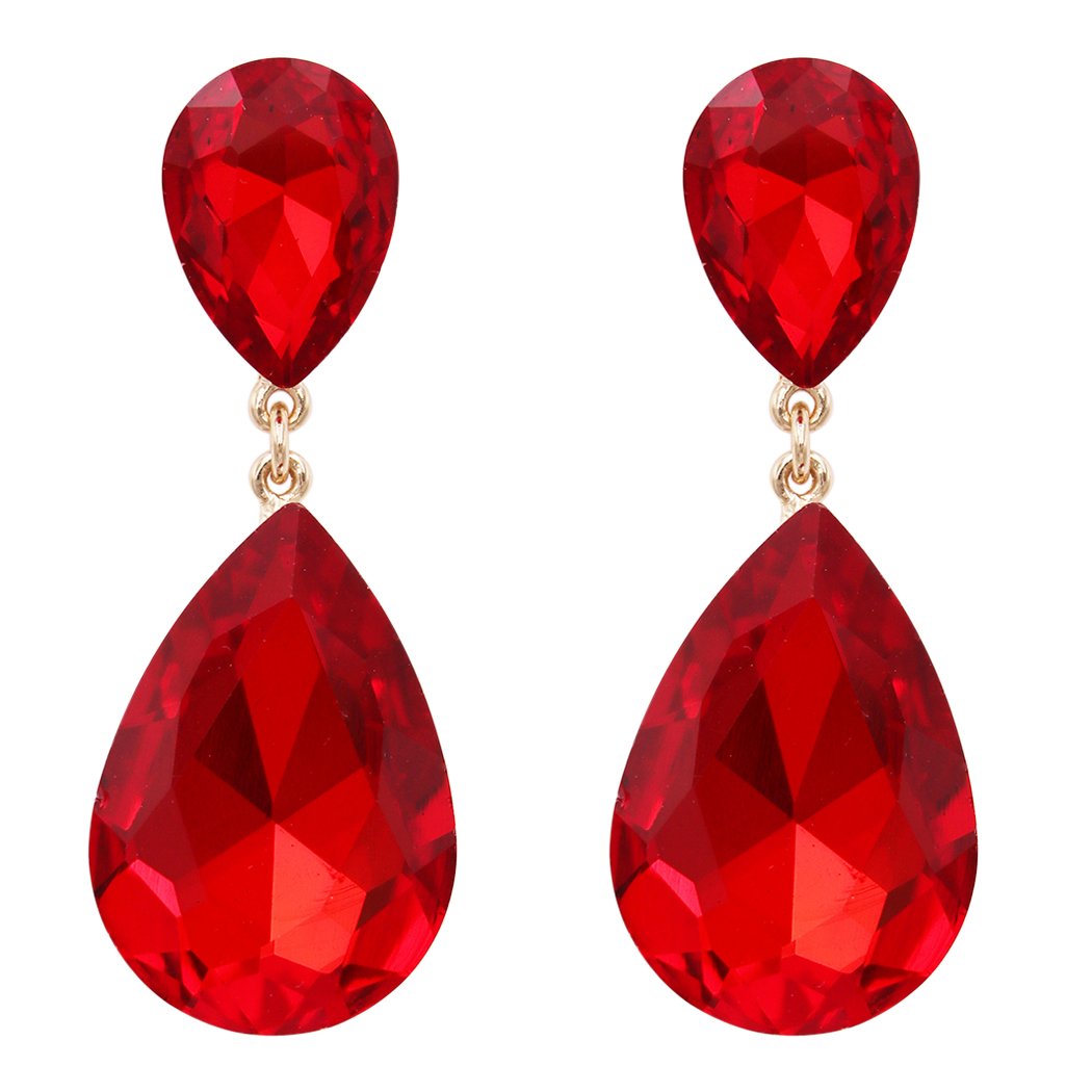 Women's Double Teardrop Glass Crystal Statement Post Drop Dangle Earrings, 2"