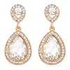 Glass Crystal Teardrop Rhinestone Pave Halo Statement Drop Post Back Earrings (Clear Crystal/Gold Tone)