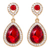 Glass Crystal Teardrop Rhinestone Pave Halo Statement Drop Post Back Earrings (Red Crystal/Gold Tone)