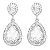 Glass Crystal Teardrop Rhinestone Pave Halo Statement Drop Post Back Earrings (Clear Crystal/Silver Tone)