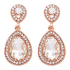 Glass Crystal Teardrop Rhinestone Pave Halo Statement Drop Post Back Earrings (Clear Crystal/Rose Gold Tone)