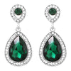 St. Patrick's Day Glass Crystal Teardrop Rhinestone Pave Halo Statement Drop Post Back Earrings (Green Crystal/Silver Tone)