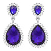 Glass Crystal Double Teardrop Rhinestone Halo Statement Drop Post Back Earrings (Blue Crystal/Silver Tone)