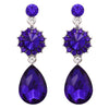 Elegant Glass Crystal Teardrop and Rivoli Rhinestone Statement Dangle Post Back Earrings (Royal Blue/Silver Tone)