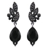 Elegant Glass Crystal Teardrop Pave Rhinestone Statement Drop Post Back Earrings (Jet Black/Hematite)