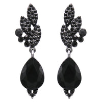 Elegant Glass Crystal Teardrop Pave Rhinestone Statement Drop Post Back Earrings (Jet Black/Hematite)