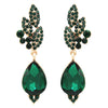 Elegant Glass Crystal Teardrop Pave Rhinestone Statement Drop Post Back Earrings (Green Emerald/Gold Tone)