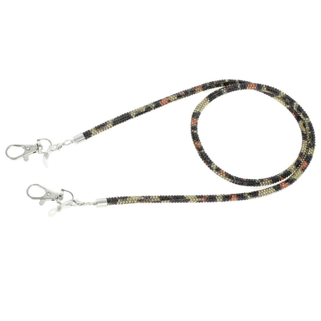Crystal Rhinestone Tube Cord Necklace Eyeglass Reader Face Mask Holder Strap, (Leopard Spot)