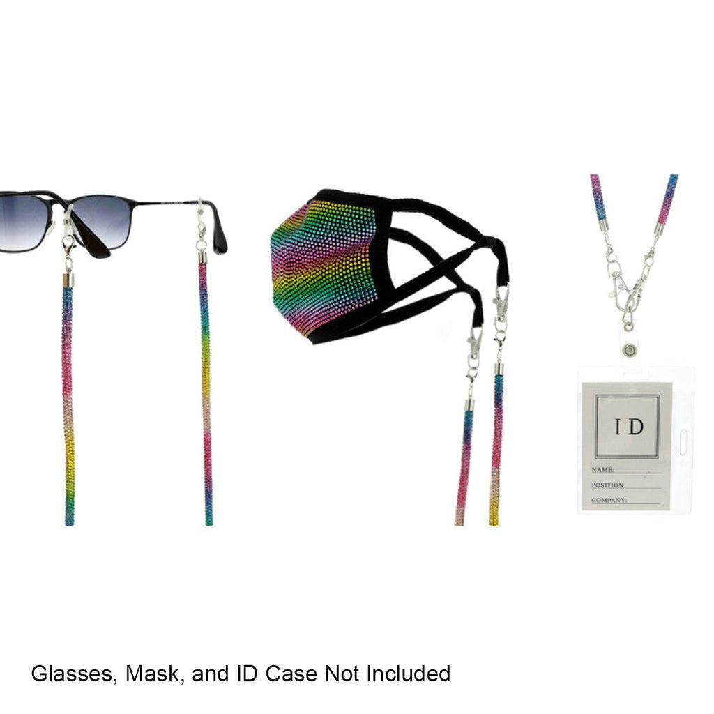 Crystal Rhinestone Tube Cord Necklace Eyeglass Reader Face Mask Holder Strap, 33.5" (Rainbow)