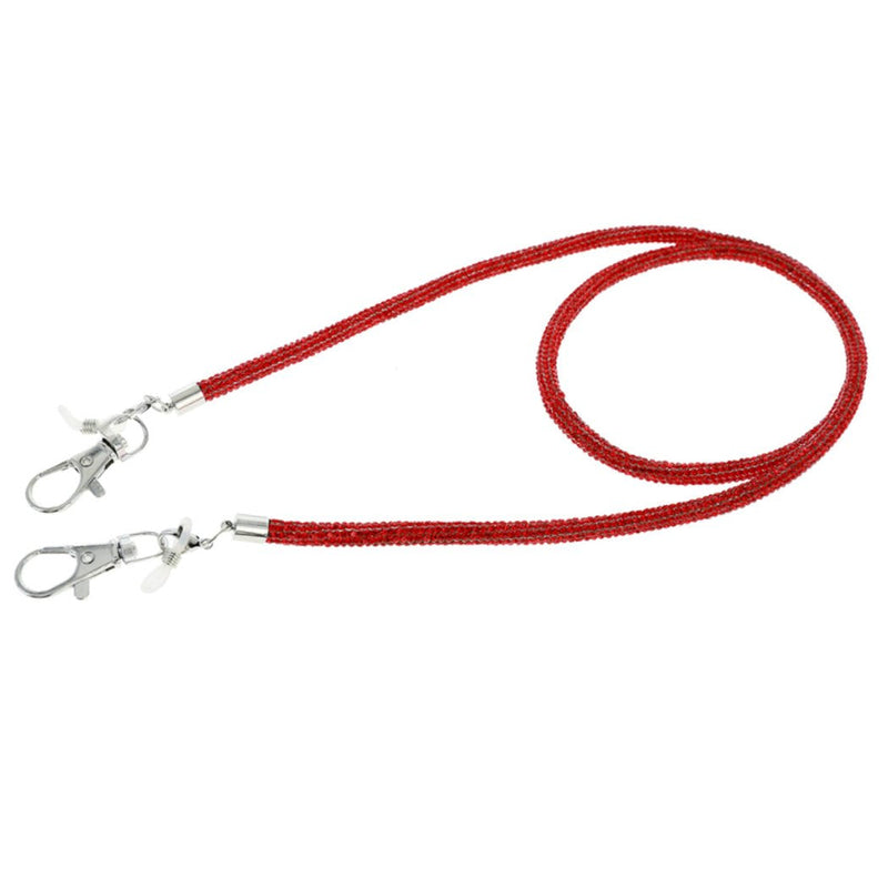 Crystal Rhinestone Tube Cord Necklace Eyeglass Chain Reader Face Mask Holder Strap, 33.5" (Red)
