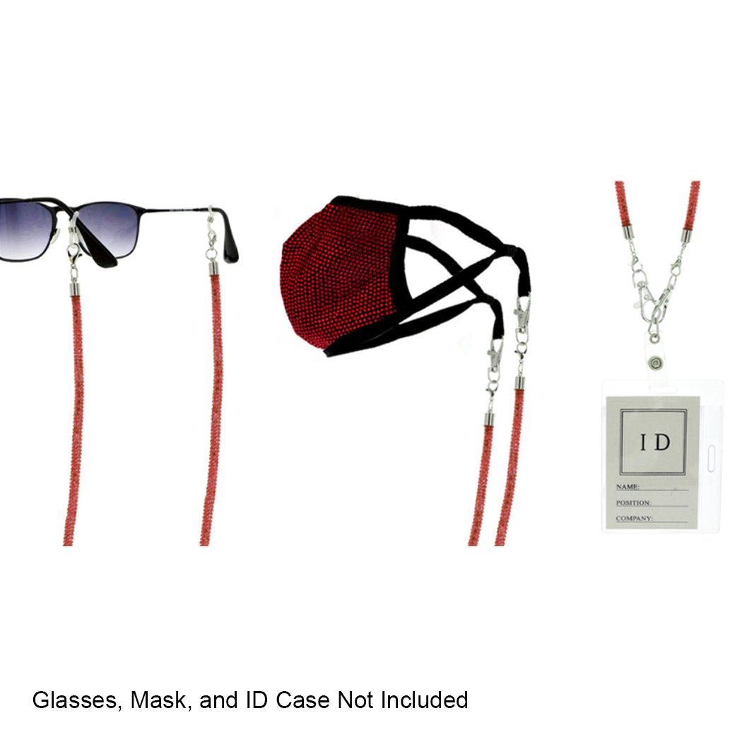Crystal Rhinestone Tube Cord Necklace Eyeglass Chain Reader Face Mask Holder Strap, (Red)