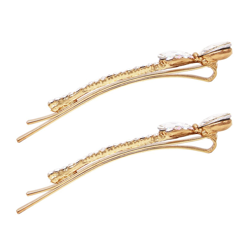 Beautiful Crystal Rhinestone Bow Bobby Pins Hair Barrette Clip Set of 2 Accessories, 2.5" (Clear Crystal Gold Tone)