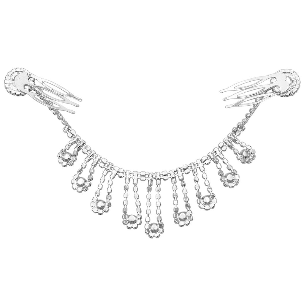 Dangling Flower Design Crystal Rhinestone Tikka Hair Comb Head Chain
